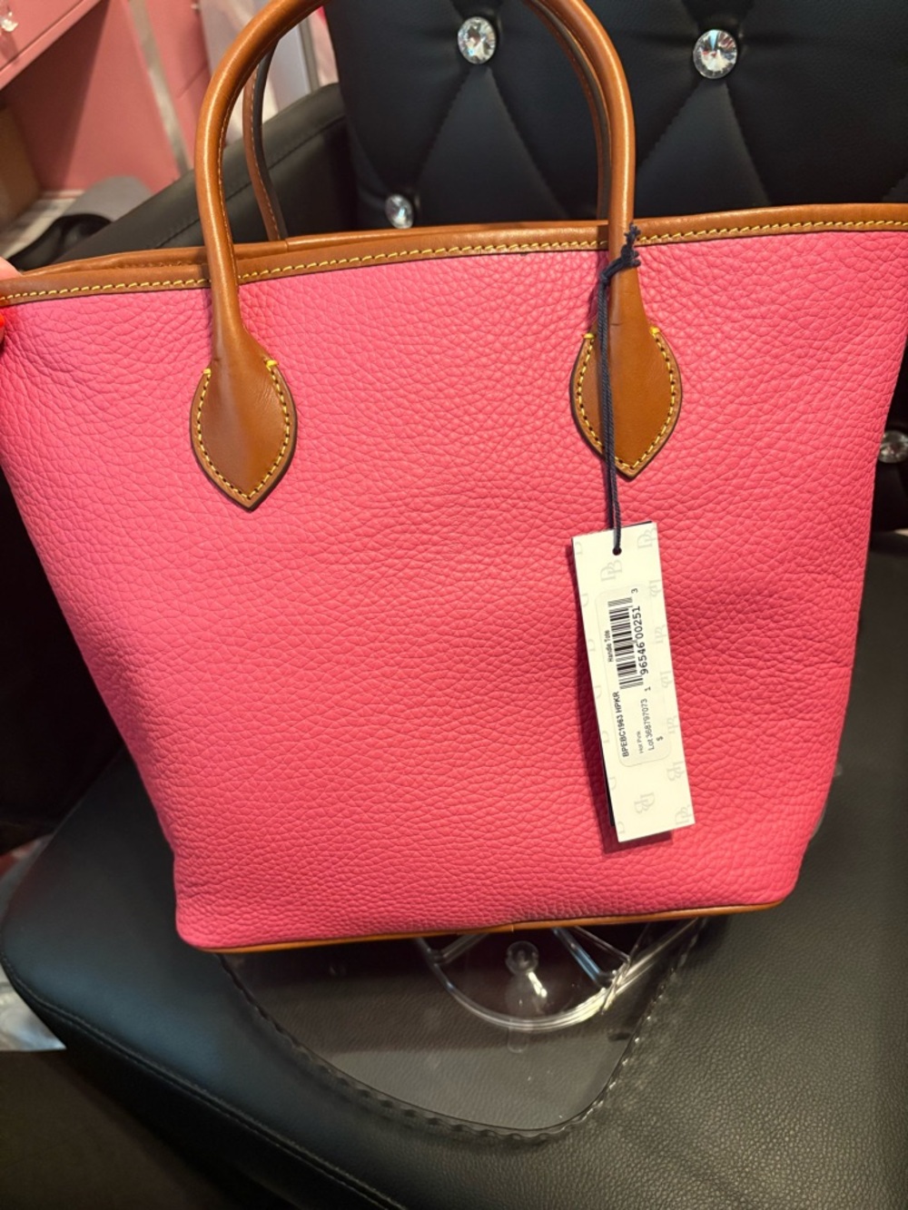 Dooney & Bourke Pink Pebbled Leather Tote with Tan Accents - Picture 3 of 6